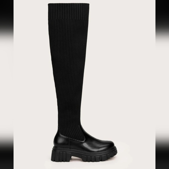 CUCCOO Over The Knee Knit Black Sock Boots Women's Size 8.5🌴 - Picture 2 of 11